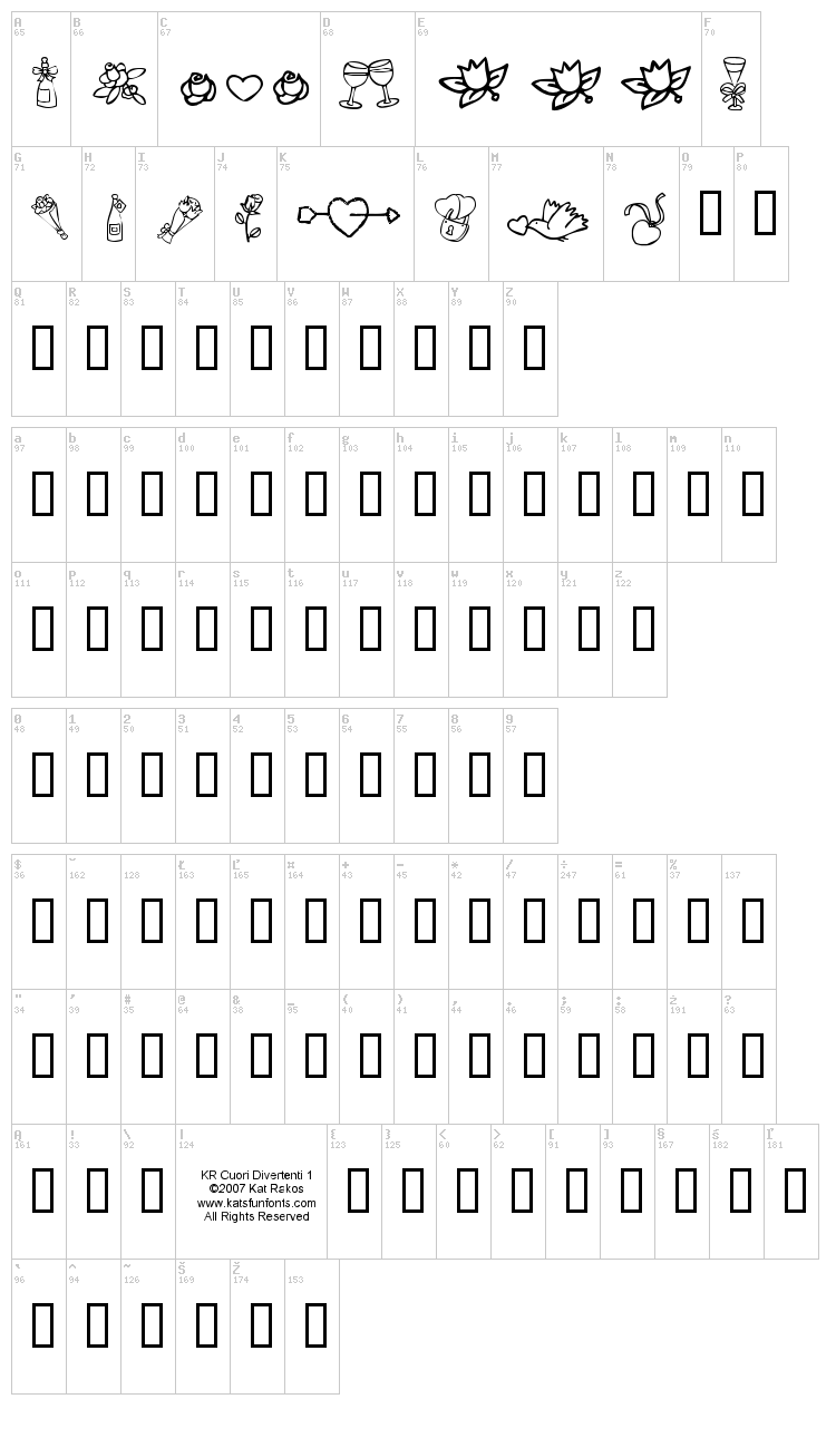 KR Cuori Divertenti 1 font map